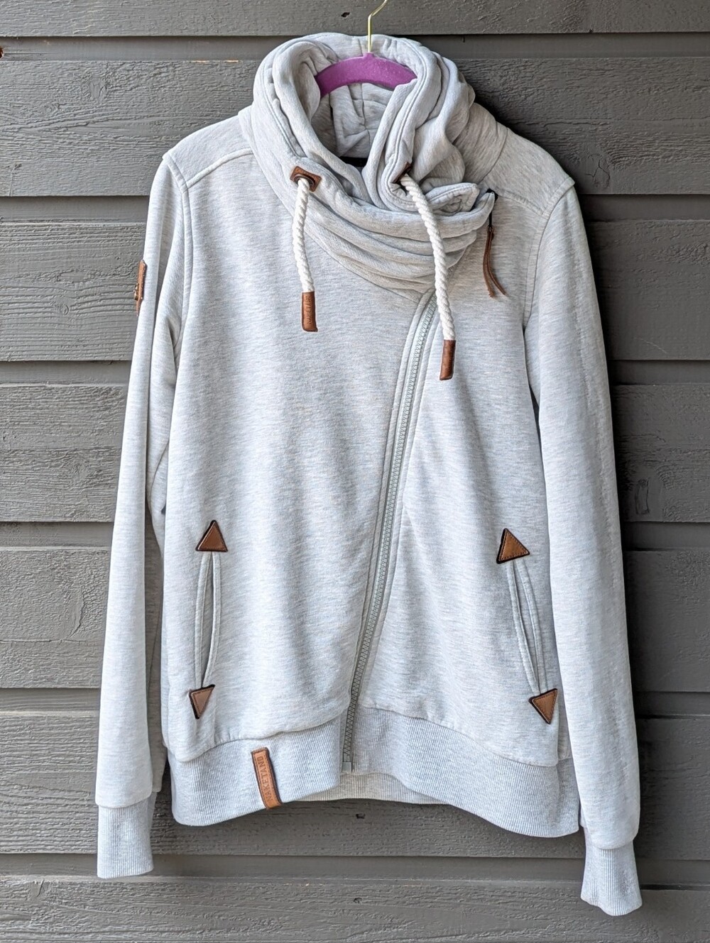 Naketano Light Gray Asymmetrical Zip Cowl Sweatshirt Size Large